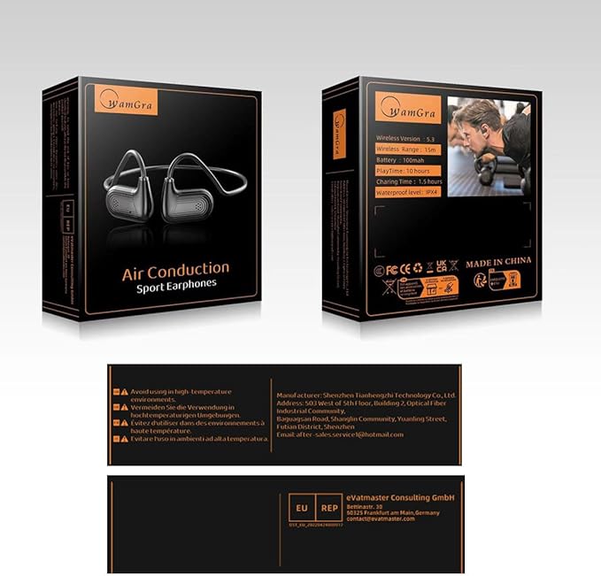 WamGra Open Ear Headphones,Bluetooth 5.3 Wireless Air Conduction Headphones Sport Earbuds,Powerful Sound, IPX5 Waterproof,10H Playtime,Clear Calls,18g Lightweight Earphones for Running & Cycling