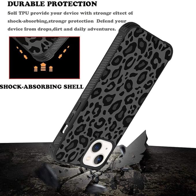 KANGHAR Case Compatible with iPhone 14,Black Leopard Design,Tire Texture Non-Slip +Shockproof Rugged TPU Protective Case for iPhone 14 6.1 Inch (2022) Leopard Pattern