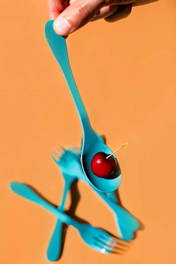 Knork Eco Astrik Plant Based Travel Set, 3 Piece, Teal Blue, White