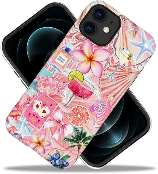 DAIZAG Case Compatible with iPhone 12,Fit Shockproof Cover for Women Girls,European Collage Lily Flower Seashell Pink
