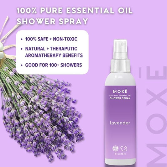 MOXE Shower Mist, Spa Steam Spray, Certified Natural Essential Oils, Aromatherapy, Tension Relief (Lavender, 4 Fl Oz (Pack of 1))…