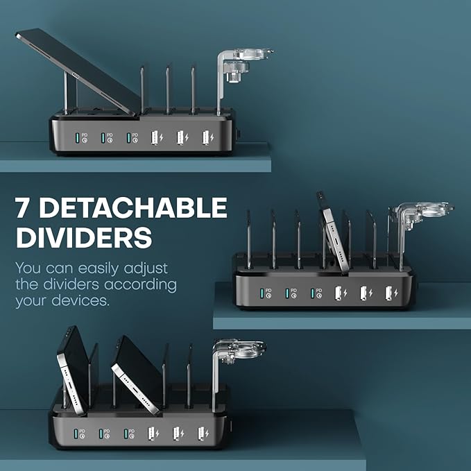 Charging Station for Multiple Devices,75W 6 Port Multi USB C Fast Charger Station with 7 Mixed Charging Cables,USB Charging Dock Compatible with iPhone, Samsung, iPad, Tablet and More