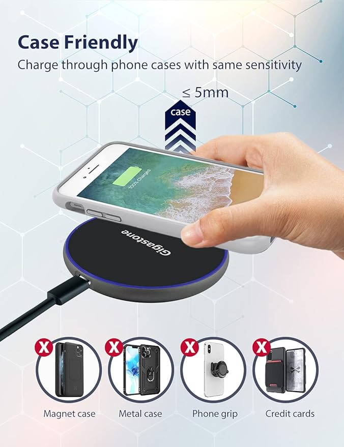 Gigastone 2 Pack Wireless Charger, 15W Max Qi-Certified Fast Wireless Charging Pad, Compatible with iPhone 16/15 / 14/13/12/11/X/8 Series, Samsung S24/S23/S22/S21/Note,Pixel,LG, AirPods Pro