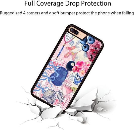 Aesthetic Collage Shockproof Protective Trendy Preppy Phone Case for iPhone 7Plus/8Plus Cute Flower Bow Case