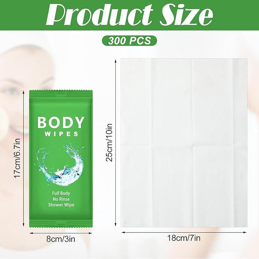 Treela 300 Pcs Bulk Deodorant Large Body Wipes Individually Wrapped Wet Wipes Travel Size for Adults Shower for Homeless Supplies Hygiene Personal Cleansing for Hiking Gym(7.09" X 9.84",Green)
