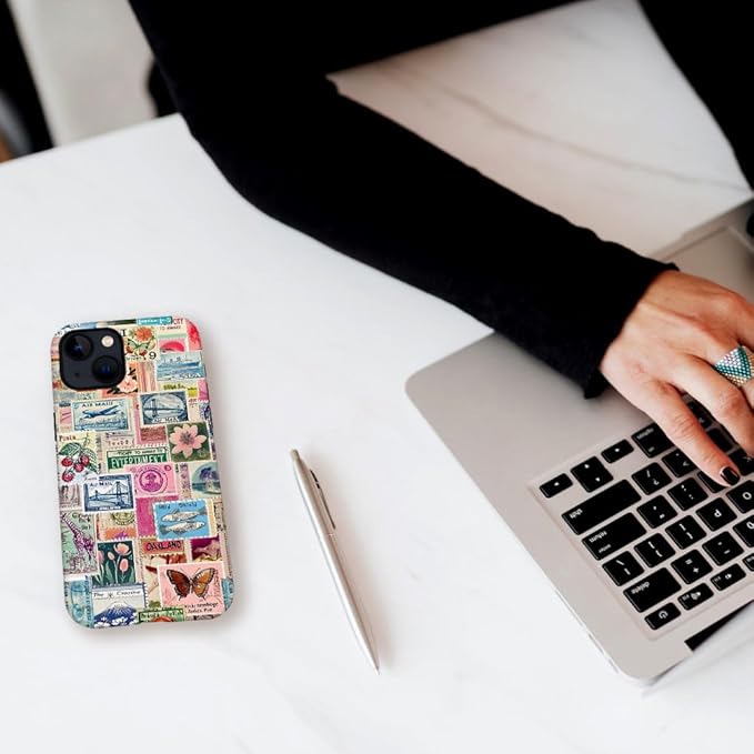 DAIZAG Case Compatible with iPhone 14 Plus,Fit Shockproof Cover for Women Girls,Retro Stamp Collage