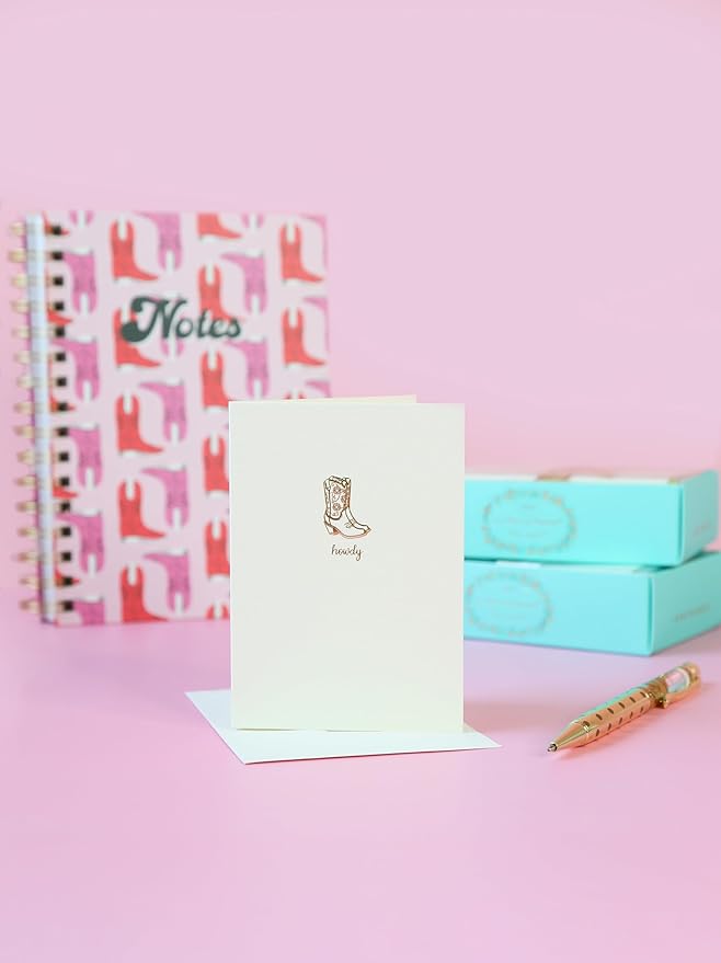 Graphique Cowgirl Boots Cards, Pack of 10 Cards with Envelopes, All Occasion Greetings, Blank Inside, Gold Foil Embossing, La Petite Press Collection Boxed Set, 3.25" x 4.75"