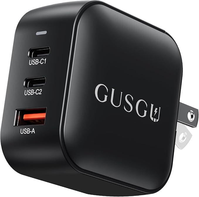 GUSGU A70 70W USB-C Charger, 3-Port Fast Wall Charger Block with Foldable Plug for MacBook Pro/Air, Dell XPS, Acer Aspire, Lenovo, iPad, iPhone 16/15, Galaxy S24/S23, Pixel 8, Steam Deck and More