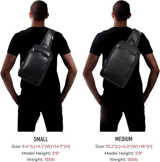 Polare Modern Style Sling Shoulder Bag Men’s Travel/Hiking Daypack with Full Grain Italian Leather and YKK Zippers