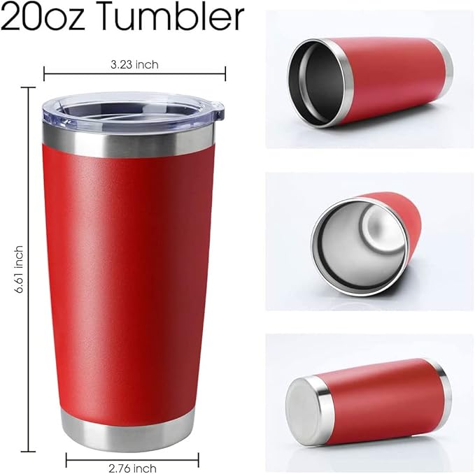 HASLE OUTFITTERS 20oz Tumblers Stainless Steel Mugs with Lid Double Wall Vacuum Insulated Coffee Cups for Cold & Hot Drinks (20oz-Red, 4 Pack)