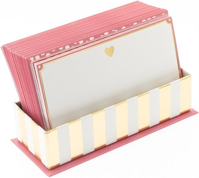 Graphique Gold Heart Flat Notes – Note Card Stationery with Adorable Soft Pink Border and Printed Gold Heart, 50 Note Cards and Matching Envelopes for Thank You Notes and Invitations, 5.625" x 3.5"