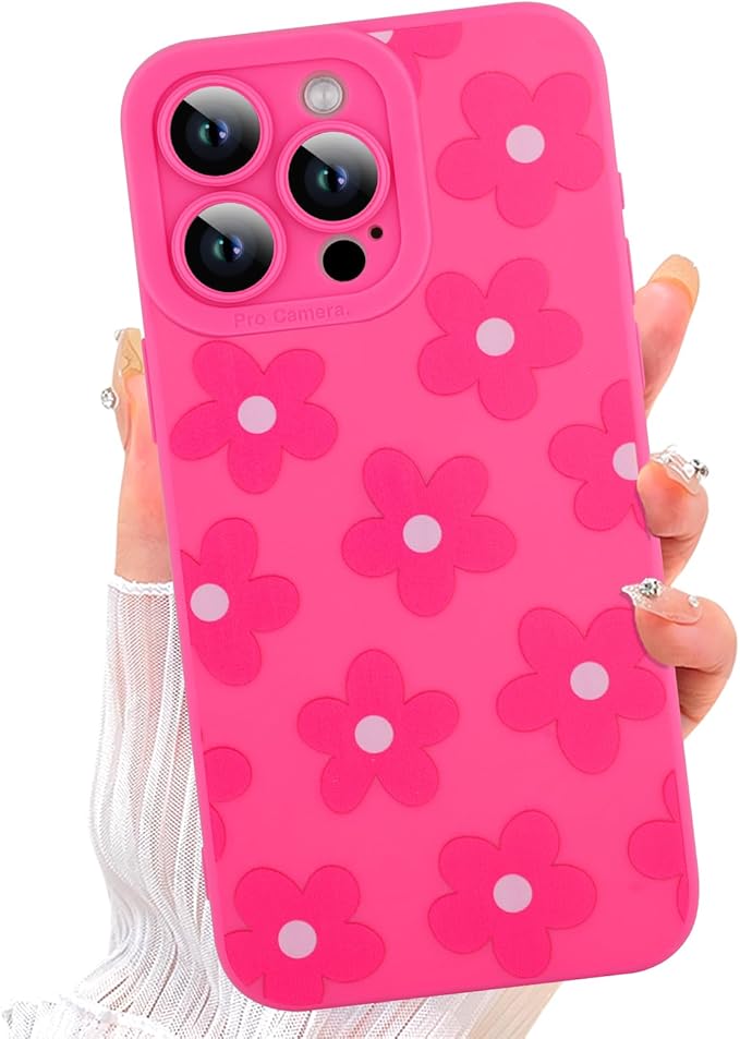 ZIYE for iPhone 14 Pro Max Case Hot Pink Flower Pattern Phone Case with Camera Protection,Soft TPU Silicone Rubber Protective Cover Floral Design Cases Compatible with iPhone 14 Pro Max 6.7 Inch