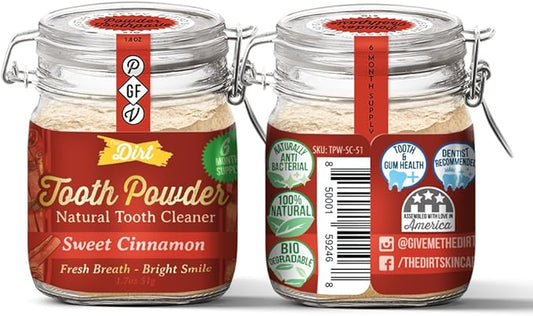 The Dirt - Remineralizing Tooth Powder, Natural Fluoride-Free Teeth Whitening Powder with Hydroxyapatite, Flouride & Gluten Free, Organic Vegan (Sweet Cinnamon, 51g: 6 Month Supply)