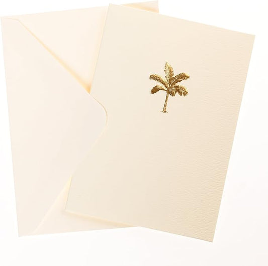 Graphique Palm Tree Cards, Pack of 10 Cards with Envelopes, All Occasion Greetings, Blank Inside, Gold Foil Embossing, La Petite Press Collection Boxed Set, 3.25" x 4.75"