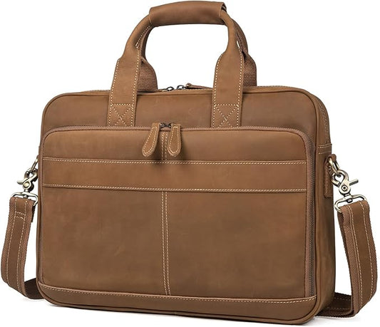 Augus Leather Messenger Bag for Men Vintage Travel Backpack 17 inch laptop Briefcase Shoulder Bags