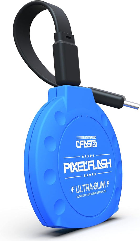 PixelFlash CFast 2.0 Card Reader USB C (Blue) - Memory Card Adapter with Cabled Type-C USB 3.1 Gen 2, Up to 10Gbps File Transfer, Ultra-Slim & Anti-Slip Rubber Shell, Compatible with Most Brands & OS