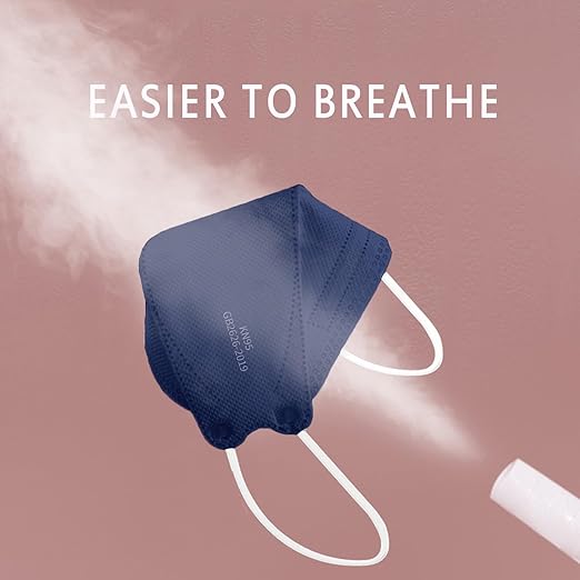 Borje KN95 Face Masks, 100 Pcs Disposable Face Masks, Navy Blue Mask Against PM2.5 from Fire Smoke & Dust Filter Efficiency 95%