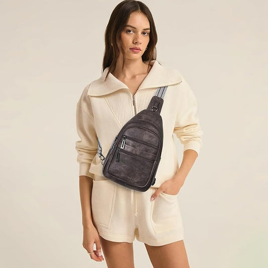 Sling Bag for Women Crossbody Fanny Pack Sling Purse Backpack Vegan Leather Travel Cross Over Shoulder Bag Coffee