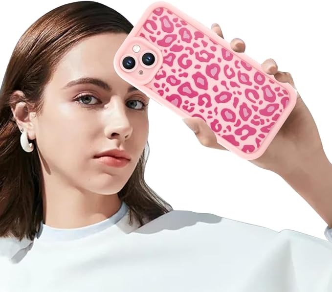 KANGHAR Case for iPhone 15 Leopard Printed Pattern Cute Cheetah Phone Case Soft TPU Shockproof Protective Cover for iPhone 15 6.1 Inch Pink