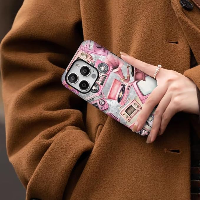 Generic Case Compatible with iPhone 13 Pro,Pink Retro Tape Music Phone Case for Girl Women,Durable Protection Case