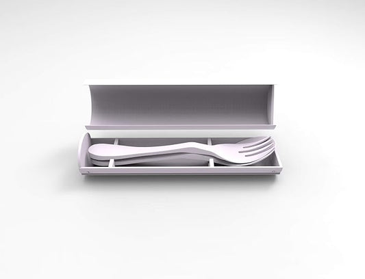 Knork Original Stainless Salad Fork and Teaspoon Travel Lunch Set, 2 Piece Utensil Plus Eco Astrik Case, Silver