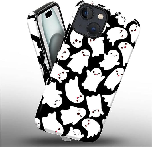 Case for iPhone 15 Case,Halloween Ghosts Bats Design - Hybrid Dual Protection Silicone + Hard PC Shockproof Full Body Cover Slim Anti-Scratch Protective Case for Men Women