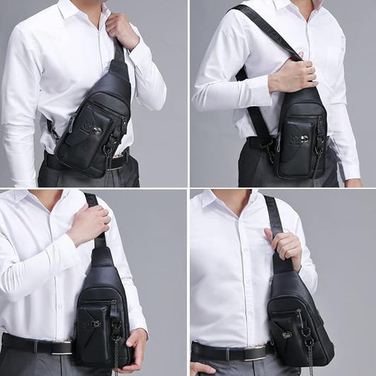 KPYWZER Vintage Leather Sling Bag Backpack for Men Crossbody Shoulder Chest Day Pack Backpacks