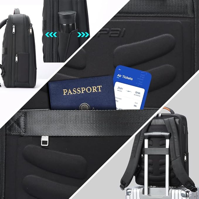 BOPai Expandable Travel Professional Men Business Laptop Backpack 15.6 inch Work Smart Rucksack Anti Theft Large Multi-Function Computer Office Black with Waterproof USB Charging Water Bottle Holder
