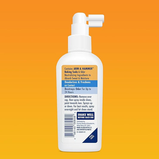 Arm & Hammer Shoe Refresher Spray, Odor Eliminator for Sneakers, 24 Odor & Wetness Control, Aerosol-Free Shoe Deodorizer Spray, Ocean Blast Scent, 3.4 oz, Pack of 2