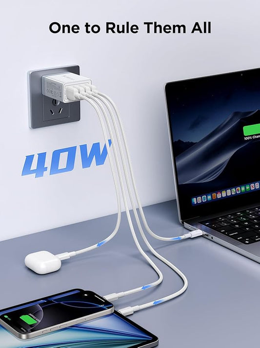 USB Wall Charger Block, 2-Pack 40W 4-Port USB Cube Power Adapter Plug, Multiport Charging Blocks Box Brick for iPhone 16 15 14 13 12 11 Pro Max XR Xs Max 8 7 6 Plus, Samsung, LG, Moto, Android Phones