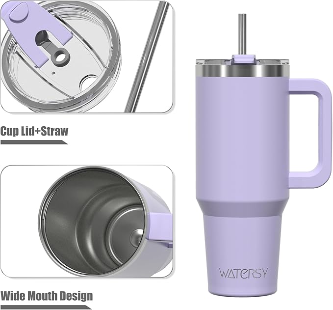 20 oz Tumbler with Handle,Tumbler with Lid and Straw,Double Wall Insulated Cup Stainless Steel Travel Mug(Cold for 34 Hours),Water Bottle for Iced Tea,Coffee,Cold Beverages(Purple)