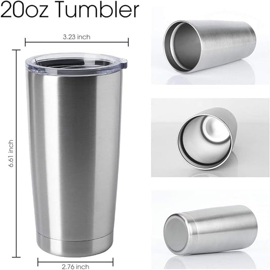 HASLE OUTFITTERS 20oz Stainless Steel Tumblers Bulk, Insulated Travel Cup with Lid, Double Wall Vacuum Coffee Mug for Cold & Hot Drinks 4 Pack, Silver
