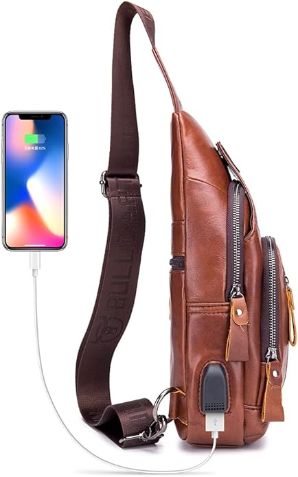 KPYWZER Vintage Leather Sling Bag Backpack for Men Crossbody Shoulder Chest Day Pack Backpacks