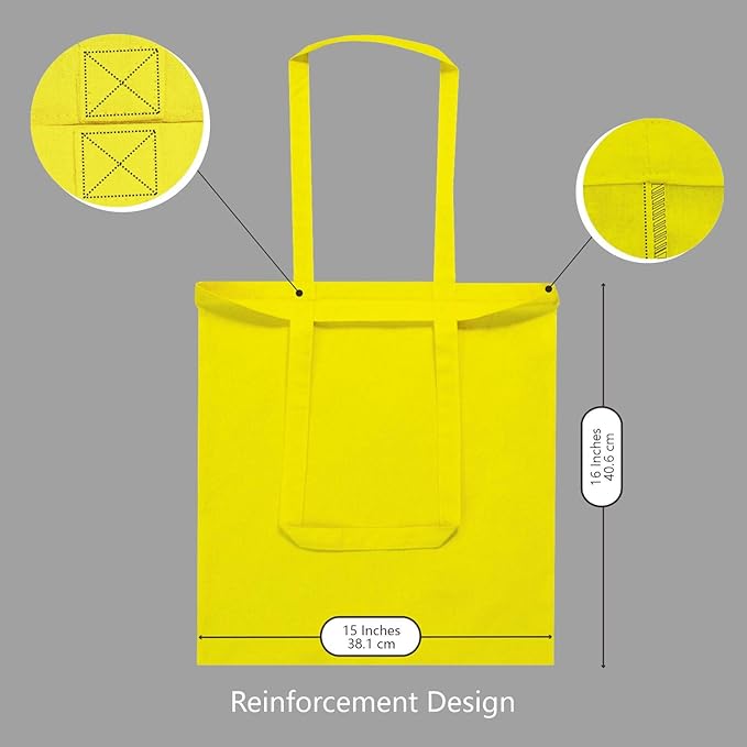 TOPDesign 6-Pack Economical 16"x15" Yellow Cotton Tote Bag, Lightweight Medium Reusable Grocery Shopping Cloth Bags, Suitable for DIY, Advertising, Promotion, Gift, Activity