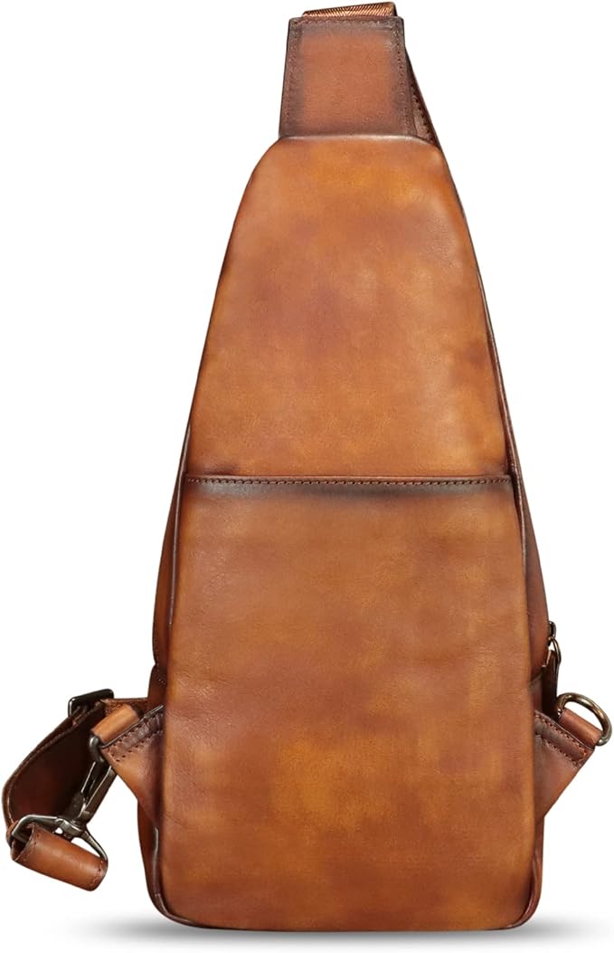 Genuine Leather Sling Bag Retro Crossbody Sling Backpack Handmade Chest Shoulder Daypack Purses Fanny Pack (Brown)