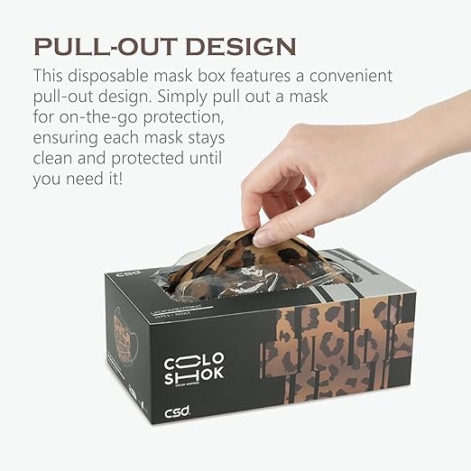 CSD Colo 30 Pcs Leopard Print Disposable Face Masks, 3 Ply Adult Mask with Elastic Ear Loop, Nose Bridge Clip, Breathable Comfortable Mask Great for Indoor, Outdoors Use (Camo)