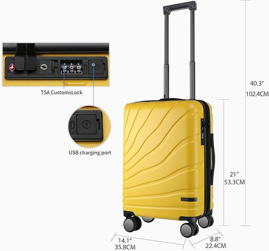 VANKEAN Carry On Luggage with Spinner Wheels & TSA Lock, Expandable Fashionable Hard Shell Suitcase airline approved,20 Inch Carry-On,Yellow