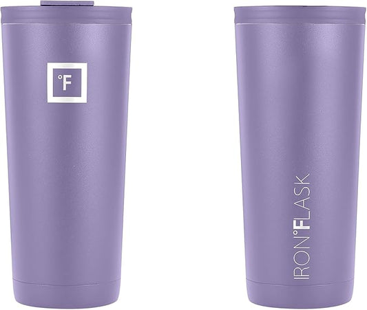 IRON °FLASK Classic Tumbler - Vacuum Insulated Stainless Steel Water Bottle, Double Walled, Drinking Cup, Insulated Travel Mug (Lavender, 24 oz Solid Lid)