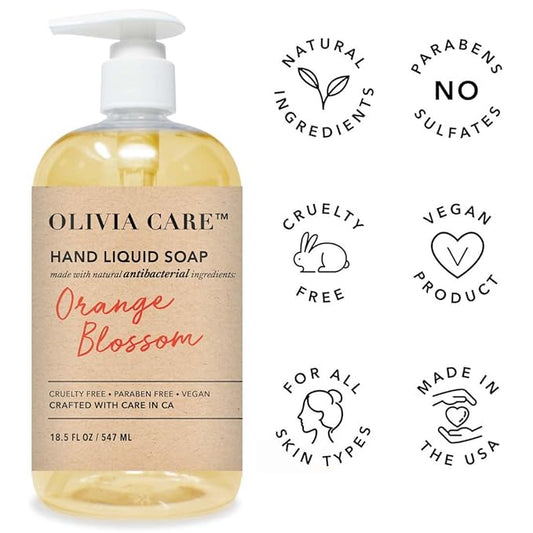 Olivia Care Antibacterial Hand Soap - Infused with Sage & Tea Tree Oil & Orange Blossom Fragrance, Cleansing, Germ-Fighting, Moisturizing Hand Wash for Kitchen & Bathroom - 18.5 fl oz