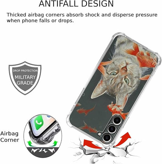 Case for Samsung Galaxy S23+ with Cool Cat Design,Cute Goldfish Pattern for Children,Clear Soft TPU Bumper Phone Cover,6.6"(Cat,S23P)