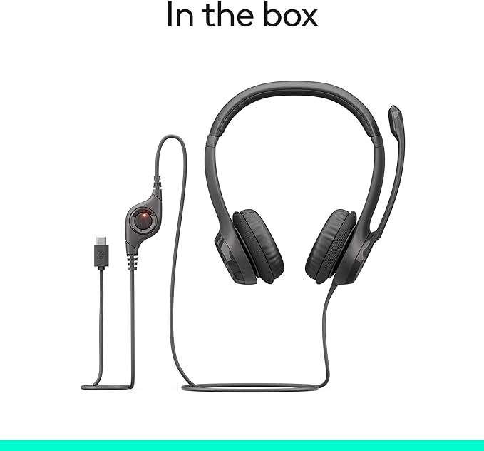 Logitech H391 Wired Headset for PC/Laptop, Stereo Headphones with Noise Canceling Microphone, USB-C, in-Line Controls, Works with Chromebook - Graphite