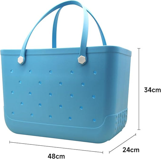 X-Large Waterproof Sandproof Rubber Beach Tote Bag with Zipper Pocket and Phone Kickstand Cup