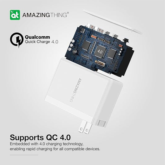 100W GaN Wall Charger with 2 Type C and 2 USB A Ports, Fast USB C Charger Block, Compact Charging Power Adapter for MacBook Pro/Air/iPad/iPhone/Samsung/Dell/Laptop/Tablet, with Foldable Plug, White