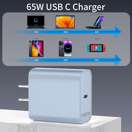 1 Pack 65W USB C Charger - Fast Type C Charger for Laptop, Phone, Tablet & More