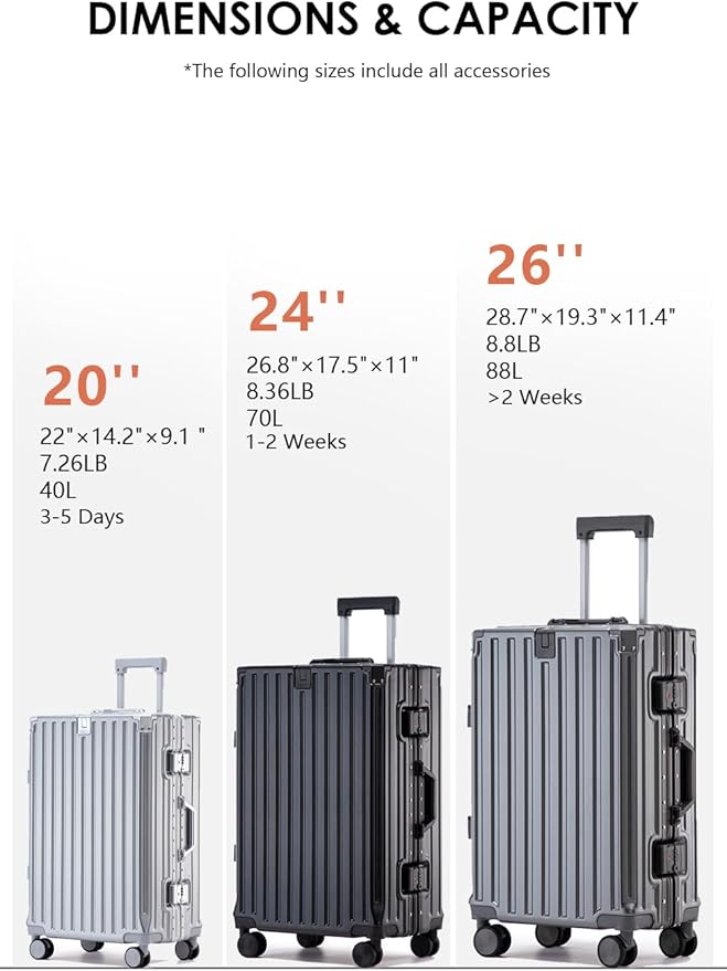 26 Inch PC Hard Shell Checked In Luggage with Aluminum Frame, Silver Suitcase with Cup Holder and USB Port, Zipperless Luggage for Business Travel