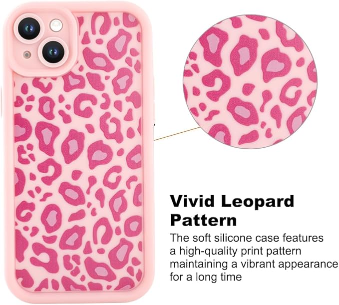 KANGHAR Case for iPhone 15 Leopard Printed Pattern Cute Cheetah Phone Case Soft TPU Shockproof Protective Cover for iPhone 15 6.1 Inch Pink