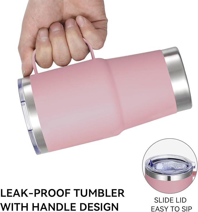 VEGOND 20 oz Tumbler Bulk with Handle Lid and Straw, Stainless Steel Insulated Travel Coffee Mug Set, Spill Proof Double Wall Metal Tumblers Cups, Pink 6 Pack