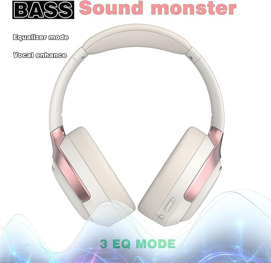 LC30Pro Hybrid Active Noise Cancelling Headphones, 100H Playtime Bluetooth Headphones, HiFi Audio Wireless Headphone with 3 EQ Modes, Low Latency & Foldable Design (Beige White)