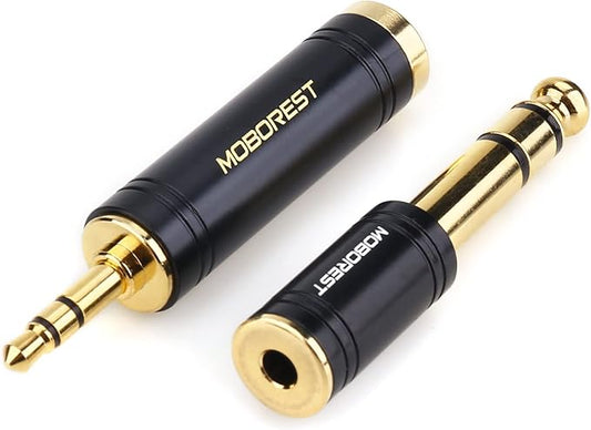 MOBOREST 3.5mm M to 6.35mm F Stereo Pure Copper Adapter, 1/8 Inch Plug Male to 1/4 Inch Jack Female Adapter, Can be Used Conversion Headphone adapte, amp adapte, Black Fashion 2-Pack