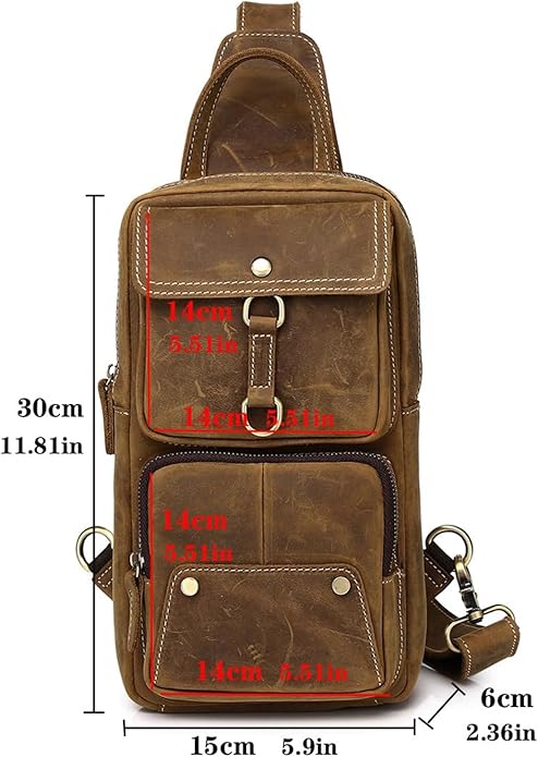 Genuine Leather Sling Bag for Men Women Backpack Chest Shoulder Satchel Crossbody Bags Casual Outdoor Daypack